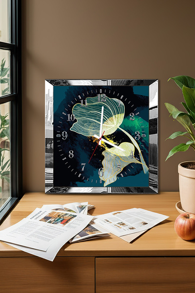 Zevahir Mobilya Dekorasyon Silver Framed Tranquility Themed Decorative Mdf Wall Clock