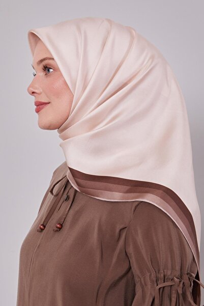 Levidor Milk Coffee Border Twill Silk Scarf