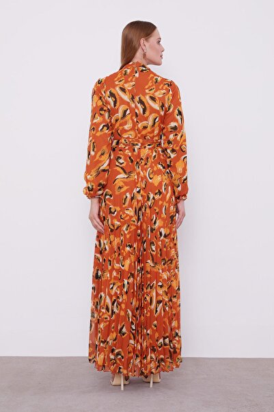 Levidor Φόρεμα με λεπτομέρεια με μανίκια με βολάν σε πορτοκαλί χρώμα
