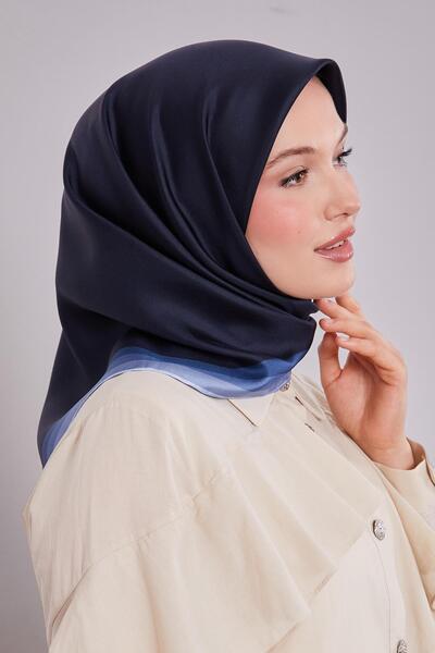 Levidor Navy Blue Twill Silk Scarf with Border