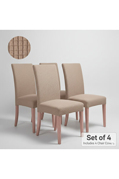 OEM Set de 4 huse decorative elastice pentru scaune bej cu design în carouri – Scaune fără brațe