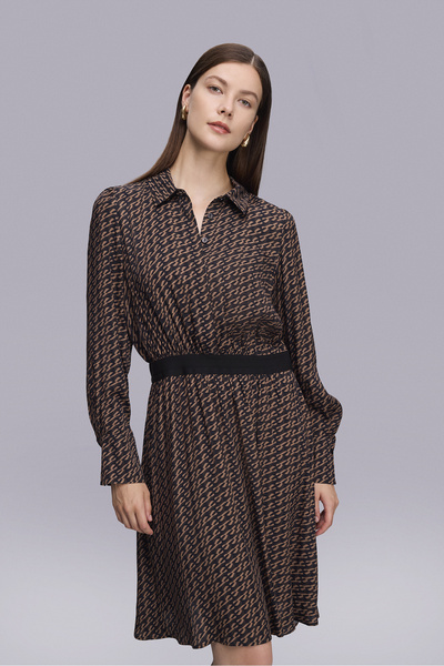 Naramaxx Beli Latik Detaylı Diz Boy Desenli Elbise