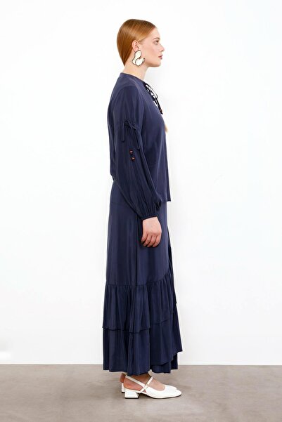 Levidor Navy Blue Side Tie Skirt Set