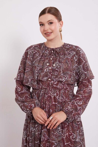 Levidor Φόρεμα από σιφόν με έθνικ σχέδιο μπορντό