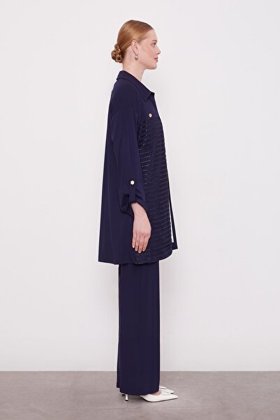 Levidor Lacivert File Detay Üçlü Ceket Takım