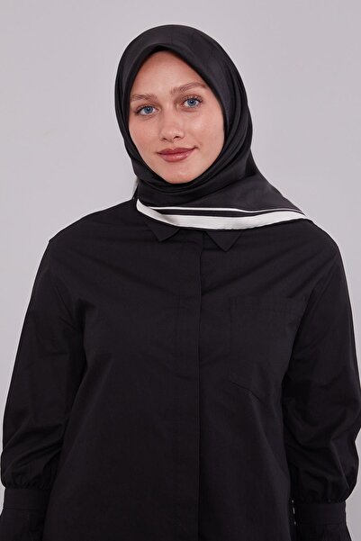 Levidor Μεταξωτό μαντήλι με μονόγραμμα με ασπρόμαυρη ρίγα στην άκρη