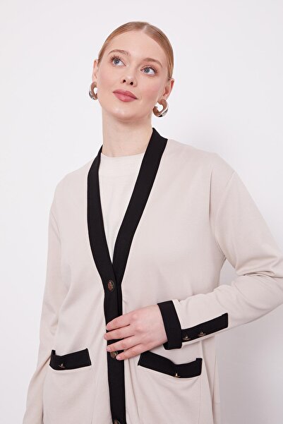 Levidor Σετ ζακέτα με λεπτομέρεια με κουμπιά σε μπεζ-μαύρο χρώμα