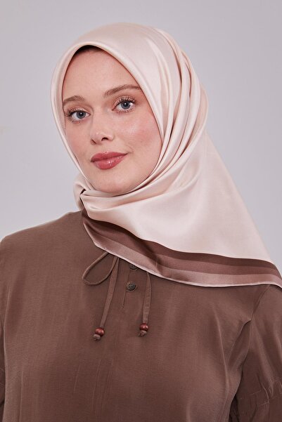 Levidor Milk Coffee Border Twill Silk Scarf