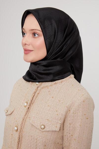 Levidor Black L Printed Crystal Jacquard Scarf