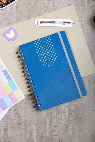 DİVAL A5 Undated Weekly Planner Spiral Bound Vegan Leather Cover - Blue