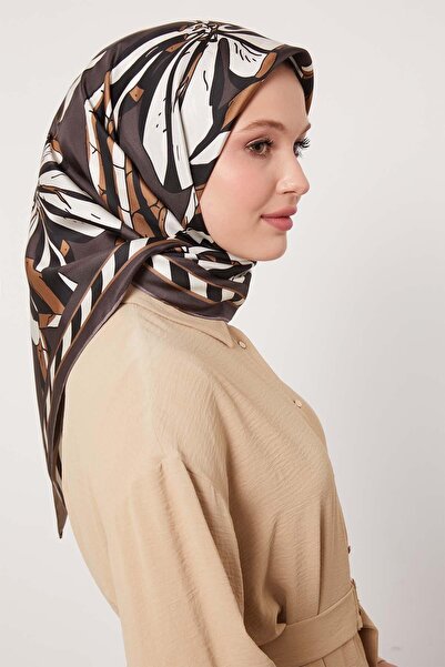 Levidor وشاح حريري بنمط زهرة الزنبق البني