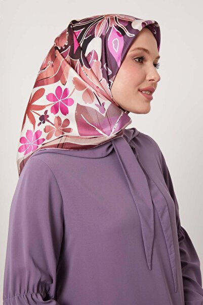 Levidor وشاح حريري من التويل بنمط زهور مختلطة أرجواني