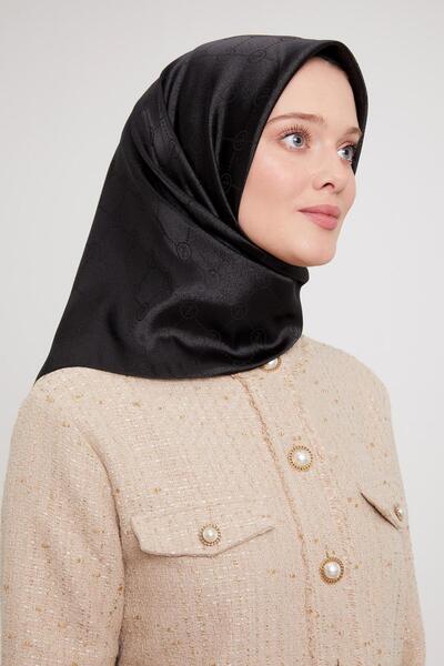 Levidor Μαύρο κρυστάλλινο κασκόλ ζακάρ με στάμπα L