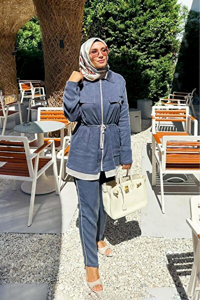 Levidor Navy Blue Stone Stripe Detailed Double Suit