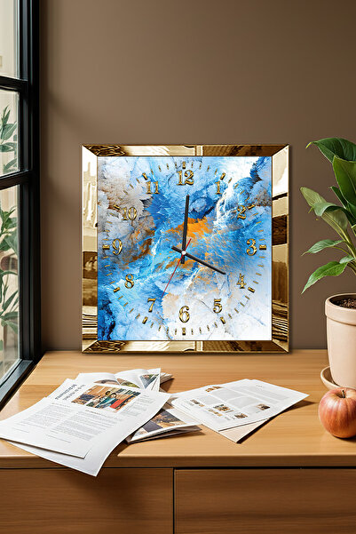 Zevahir Mobilya Dekorasyon Ceas de perete decorativ din MDF cu tematică Sky Marble cu cadru auriu