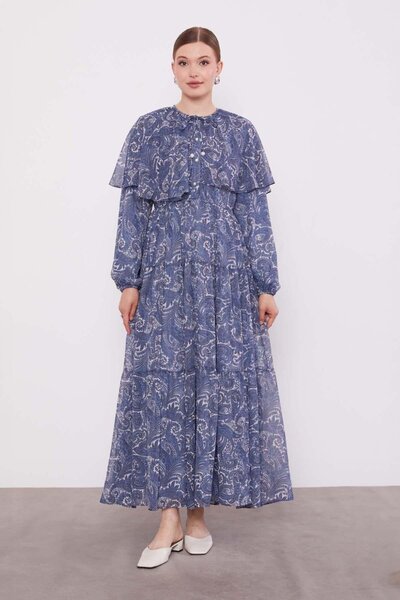 Levidor Φόρεμα από σιφόν με έθνικ σχέδιο Indigo