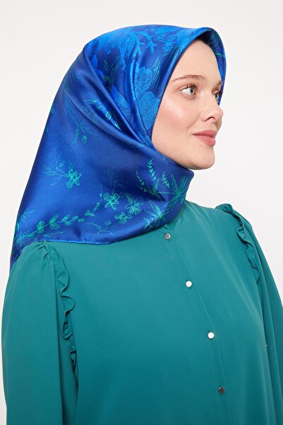 Levidor Синій абстрактний квітковий візерунок Твіл шовковий шарф