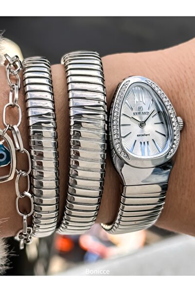 Reward Stone Snake Watch from Thick to Thin (2 Laps), Small Case 24 Mm, 3 Atm Silver Steel Band, Bracelet