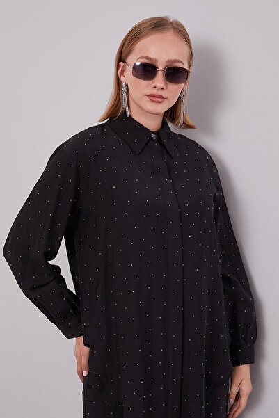 Levidor Μαύρη πέτρα με τύπωμα Κουμπί Λεπτομερές Σετ Διπλό