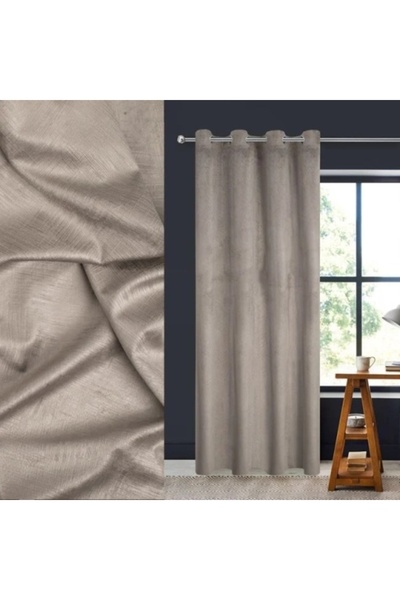 OEM Decorative Curtain with Rings and Embossed Stripes, 140 x 260 cm, Brown