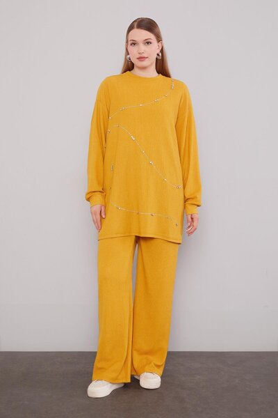 Levidor Mustard Stripe Stone Detailed Double Suit