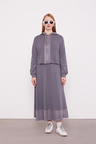 Levidor Σετ φούστας με κοντή ζακέτα ανθρακί με κλείσιμο με φερμουάρ