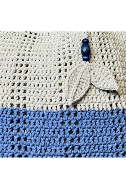 Uretti - Geantă de umăr Emine 9106, tricotată manual, cu mărgele din lemn, model cu două culori, din bumbac - 30 x 26