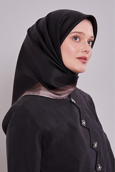 Levidor Bitter Brown Twill Silk Scarf with Border Trim