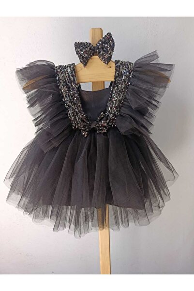 Minik Terzi Siyah payetli tül elbise