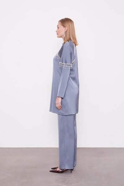 Levidor K.Grey Shoulder Stripe Stone Detailed Double Suit