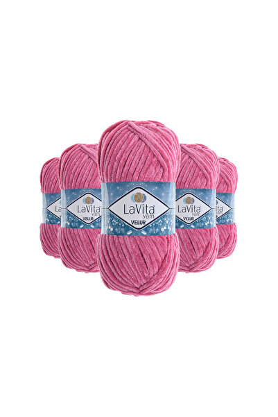LaVita Yarn خيط حياكة يدوي من القطيفة المخملية 100% بوليستر 500 جرام 5 قطع (4...