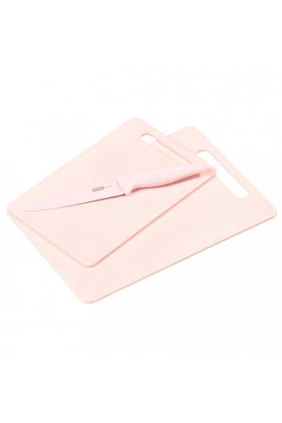 Kesper Set of 2 cutting boards + knife 30492, Plastic, Stainless steel, Pink