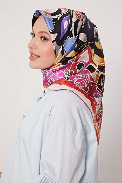 Levidor Purple Mixed Floral Pattern Twill Silk Scarf