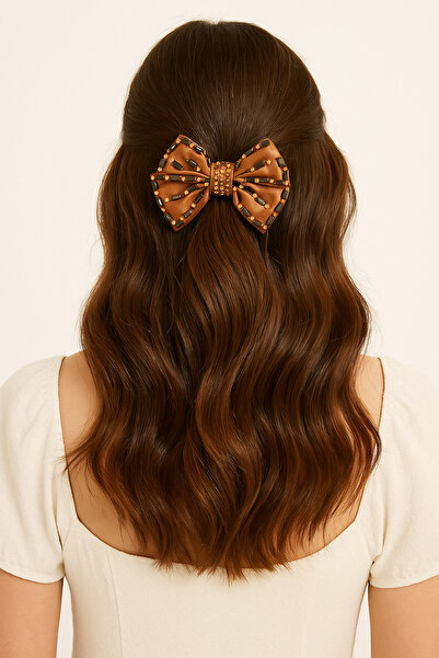 Handmade Betty Bands Satin Bow Hair Clip with Rhinestones – Clip-On, Stylish and Elegant Model