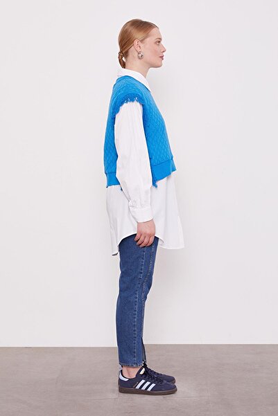 Levidor μπλε κοβαλτίου Πλεκτά σετ κοστούμι με γιλέκο Πουκάμισο Σετ δύο τεμαχίων