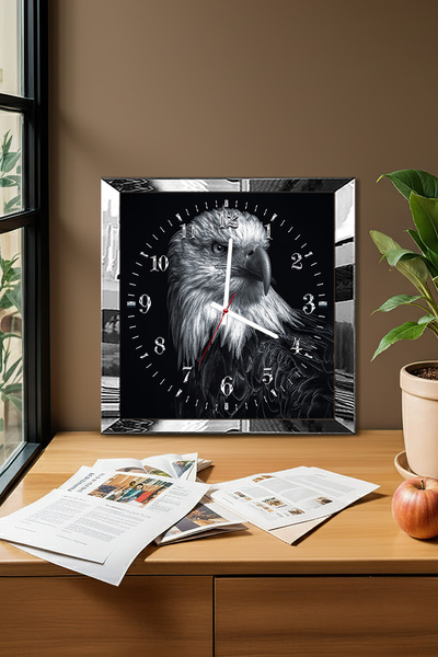 Zevahir Mobilya Dekorasyon Silver Framed Bald Eagle Themed Decorative Mdf Wall Clock