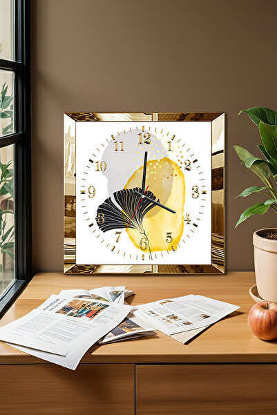 Zevahir Mobilya Dekorasyon Gold Framed Abstract Rhythm Themed Decorative Mdf Wall Clock