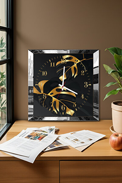 Zevahir Mobilya Dekorasyon Silver Framed Gold Plants Themed Decorative Mdf Wall Clock