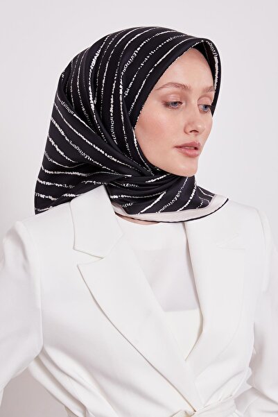 Levidor وشاح حريري من التويل بنمط خطوط سوداء