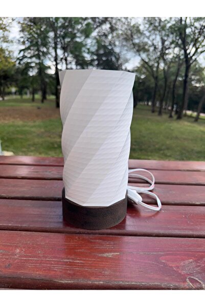 WORK3D Modern Spiral Design Wooden Base Table Lamp - Decorative Lampshade