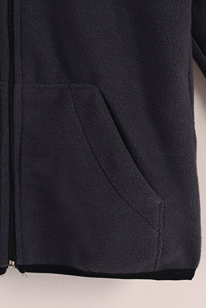 monox Lastik Manşetli Fermuarlı Kapüşonlu Çocuk Unisex Polar Ceket