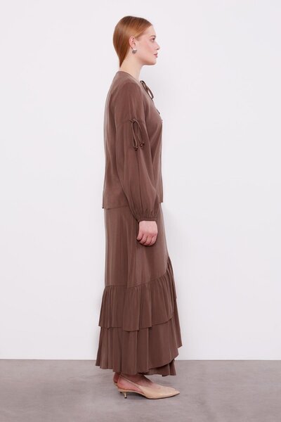 Levidor Brown Side-Tie Skirt Set