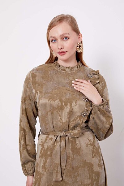 Levidor Φόρεμα Cupra με λεπτομέρεια με βολάν χακί