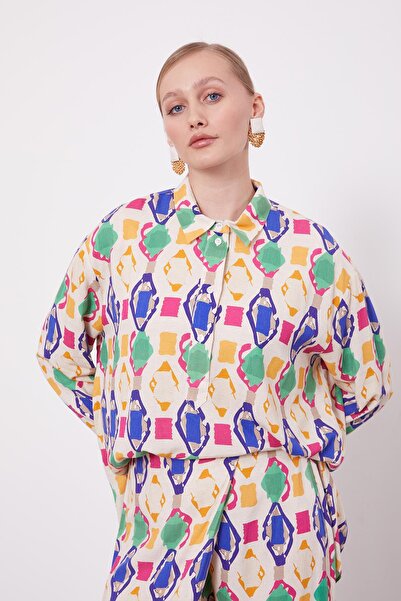 Levidor Saks Geometrik Desenli Tunik Takım