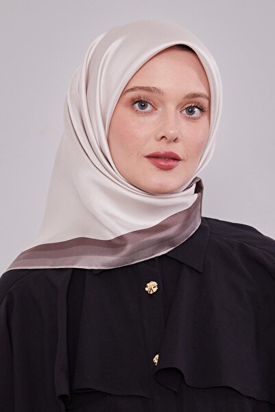 Levidor A.Beige Twill Silk Scarf with Border Edge