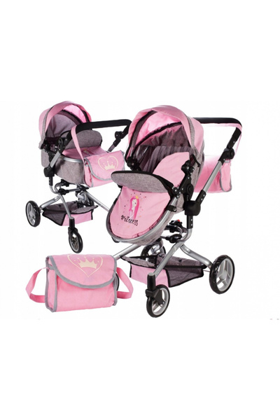 MalPlay 2 in 1 doll stroller, foldable, with adjustable backrest and hood, metal frame, wheels