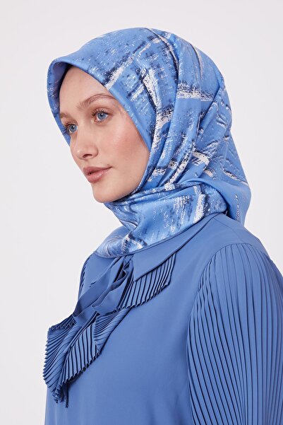 Levidor Blue Mixed Brush Pattern Twill Silk Scarf