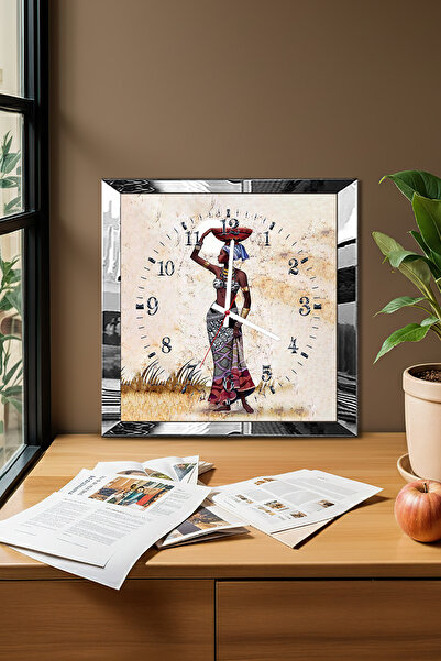 Zevahir Mobilya Dekorasyon Silver Framed Woman Carrying a Test Stone Themed Decorative Mdf Wall Clock