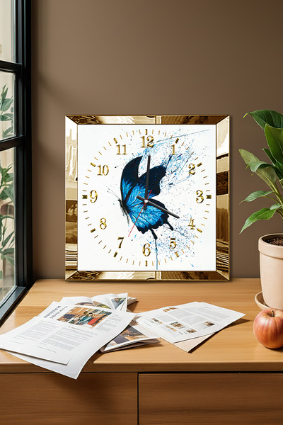 Zevahir Mobilya Dekorasyon Gold Framed Blue Butterfly Themed Decorative Mdf W...