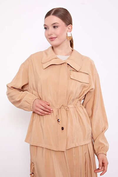 Levidor Camel Hidden Zipper Detailed Skirt Set